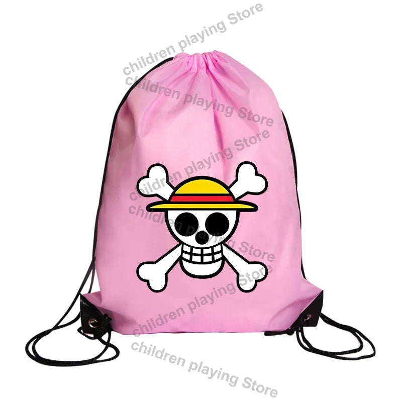 One Piece Drawstring Bag – Pink Straw Hat Pirates Emblem