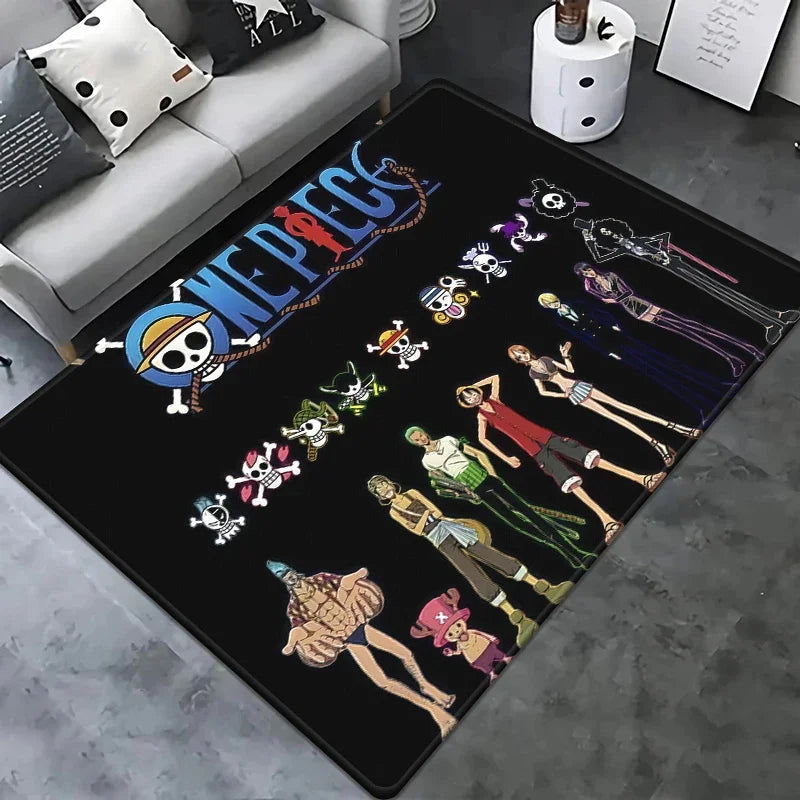 One Piece Rug - Black "Jolly Roger" Design with Chibi Characters