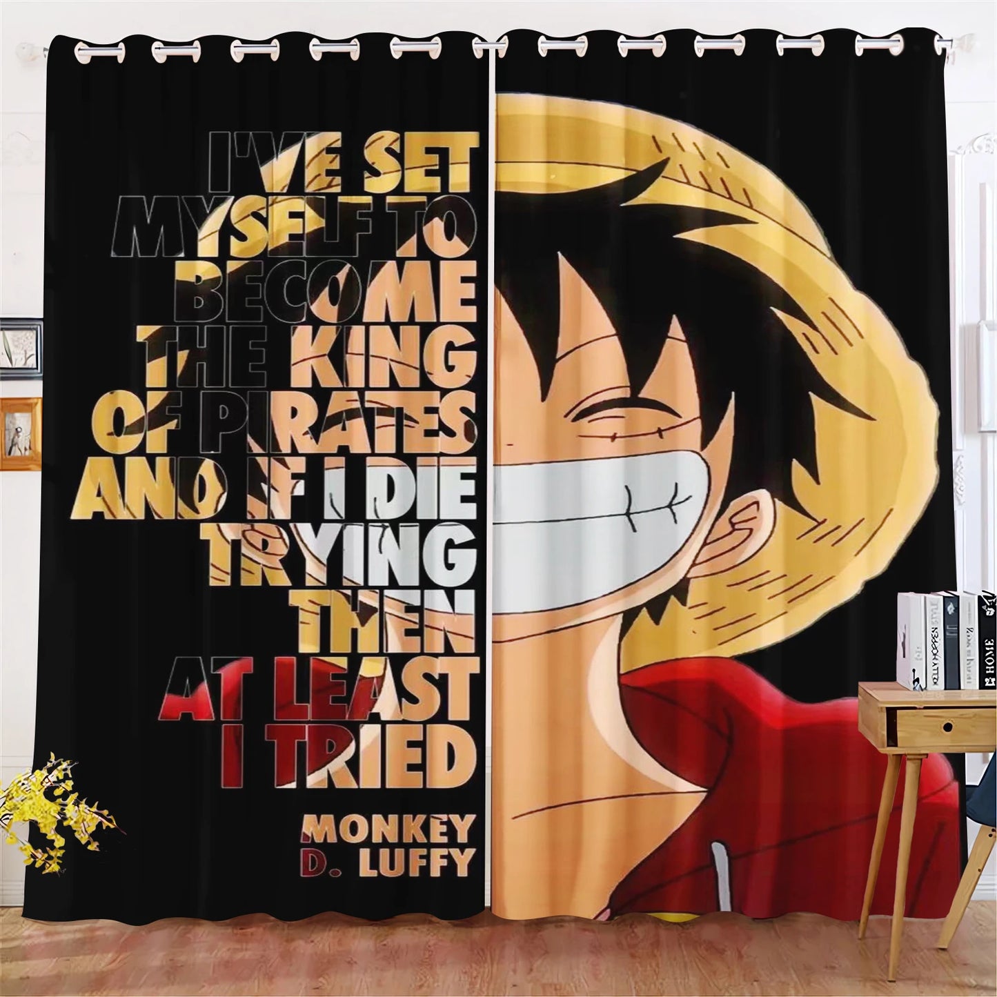 One Piece Curtain - Monkey D. Luffy "Skate or Die" Portrait (Black Design)
