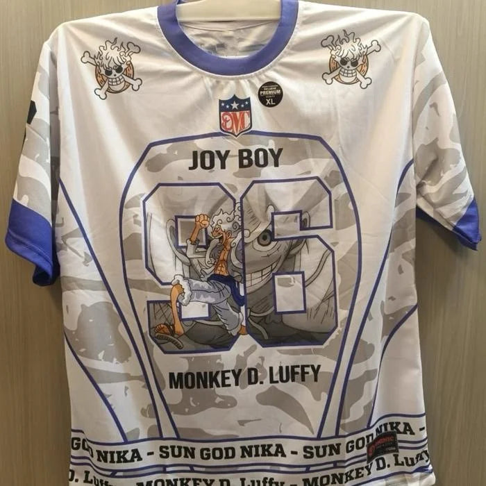 One Piece-fotbollströja Joy Boy – vit tröja ”Sun God Nika”