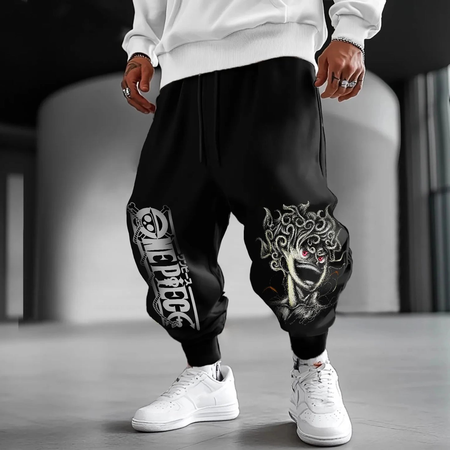 One Piece Joggers - Luffy Portrait & Manga Design (Black)