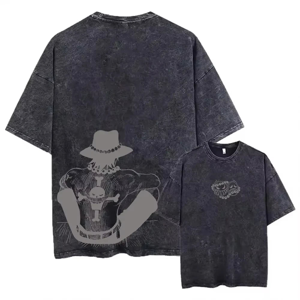 Vintage One Piece T-shirt – Ace silhouette portrait (dark aesthetic)