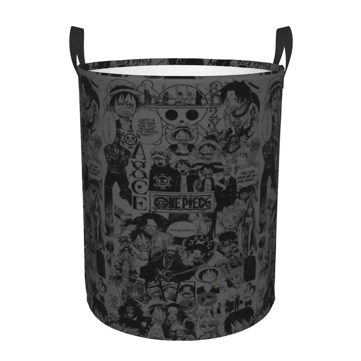 Kosz na pranie One Piece – wzór all-over z postaciami w stylu chibi (szary)