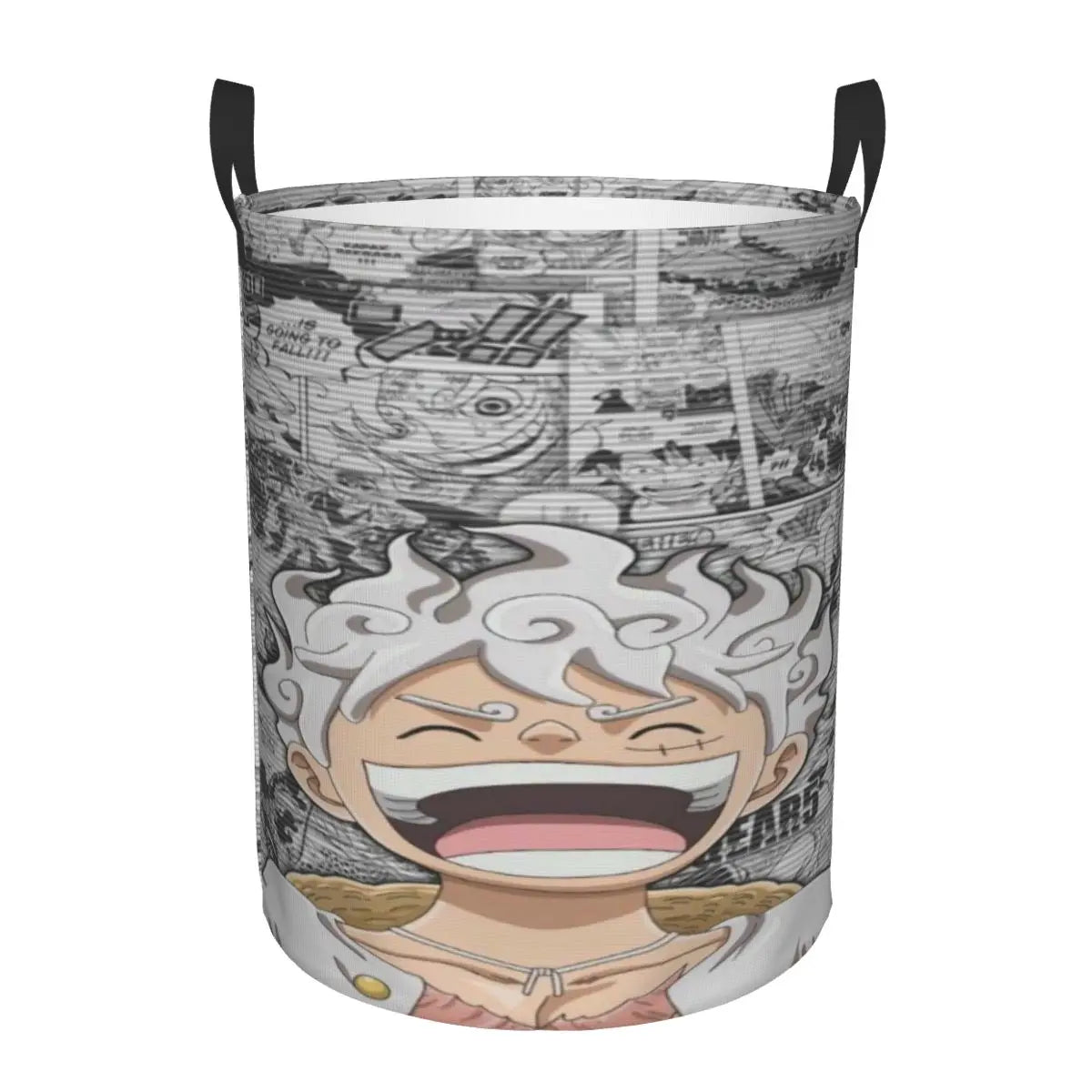Kosz na pranie One Piece – roześmiany portret Luffy’ego Gear 5 (szary)