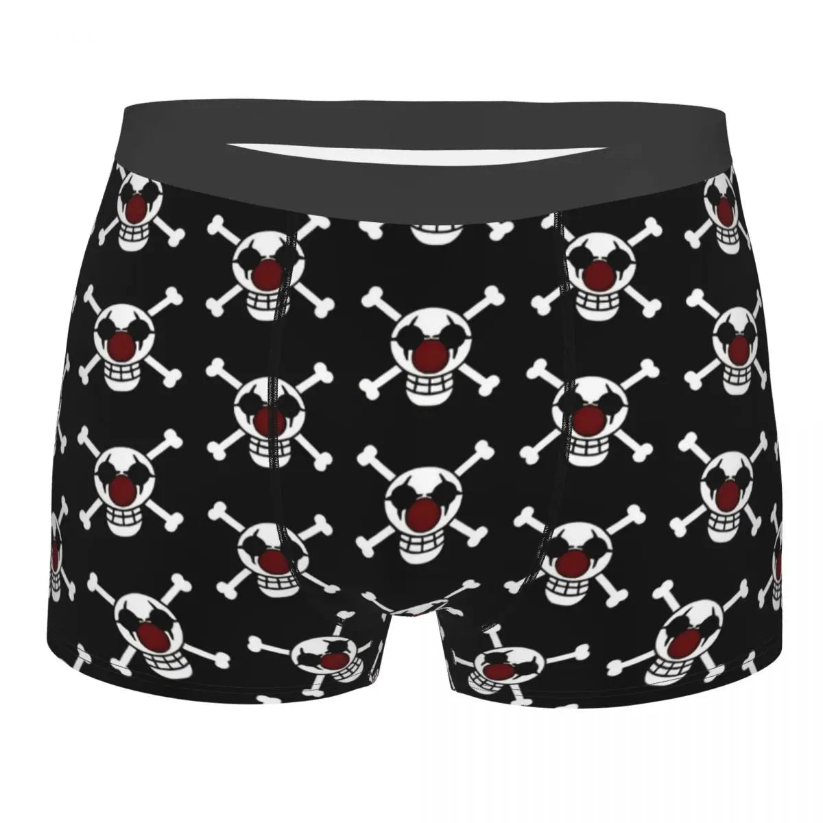 One Piece Boxer Briefs - Repeated Jolly Roger Pattern (Black)