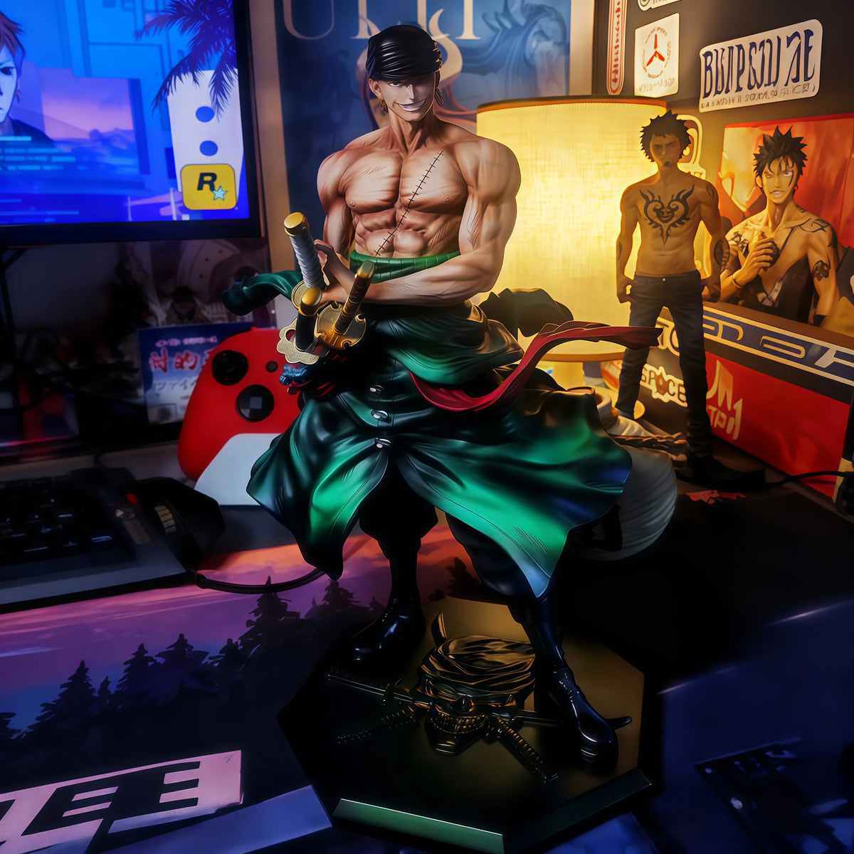 Premiumstaty från One Piece – Roronoa Zoro i Wano-stil (LED-/auraeffekter)