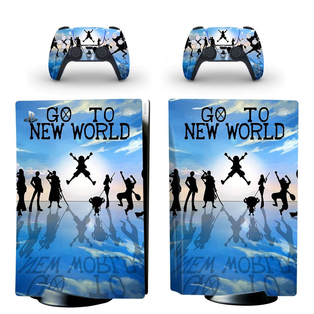 One Piece PS5 Stickers – “Go To New World” Silhouettes (Blue)