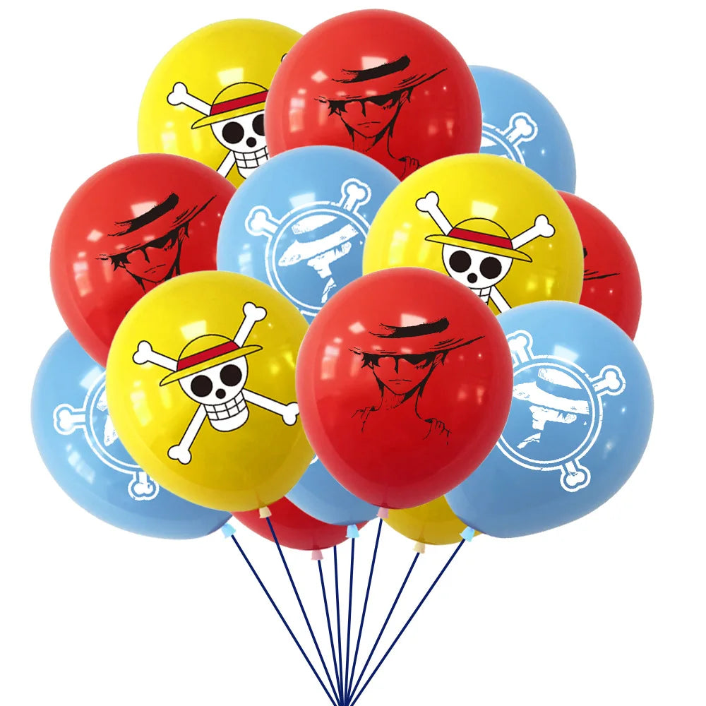 One Piece-ballonger – Jolly Roger-motiv (röd, blå, gul)