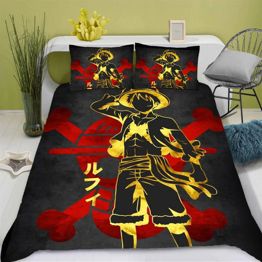 Komplet pościeli One Piece – sylwetka Luffy’ego Gear 5 Nika (czerwony i czarny)