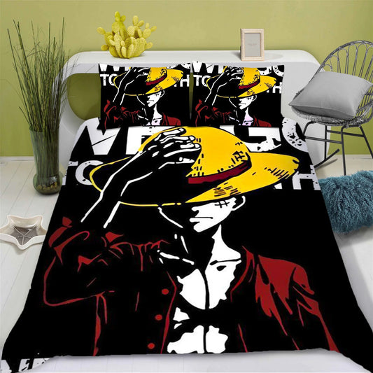 Komplet pościeli One Piece - Sylwetka Luffy’ego i kapelusz (Czarno-białe)