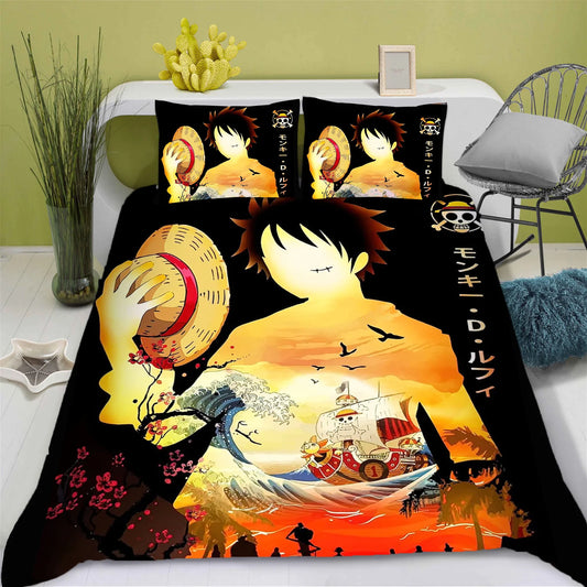 Komplet pościeli One Piece - Monkey D. Luffy i Vogue Merry (Zachód słońca)