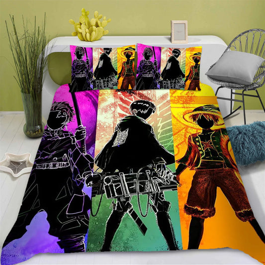 One Piece Bed Set - Crew Silhouette Portraits (Colorful)