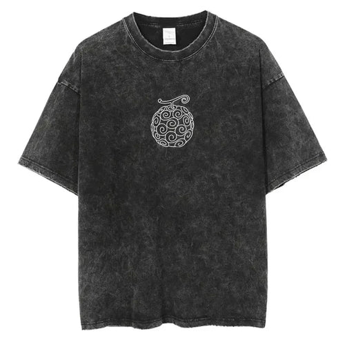 Koszulka T-shirt Vintage One Piece – logo owocu demona Mera Mera no Mi (szara)