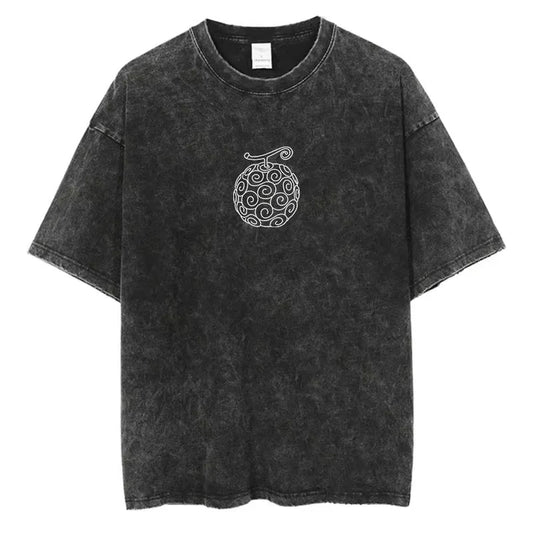 Koszulka T-shirt Vintage One Piece – logo owocu demona Mera Mera no Mi (szara)