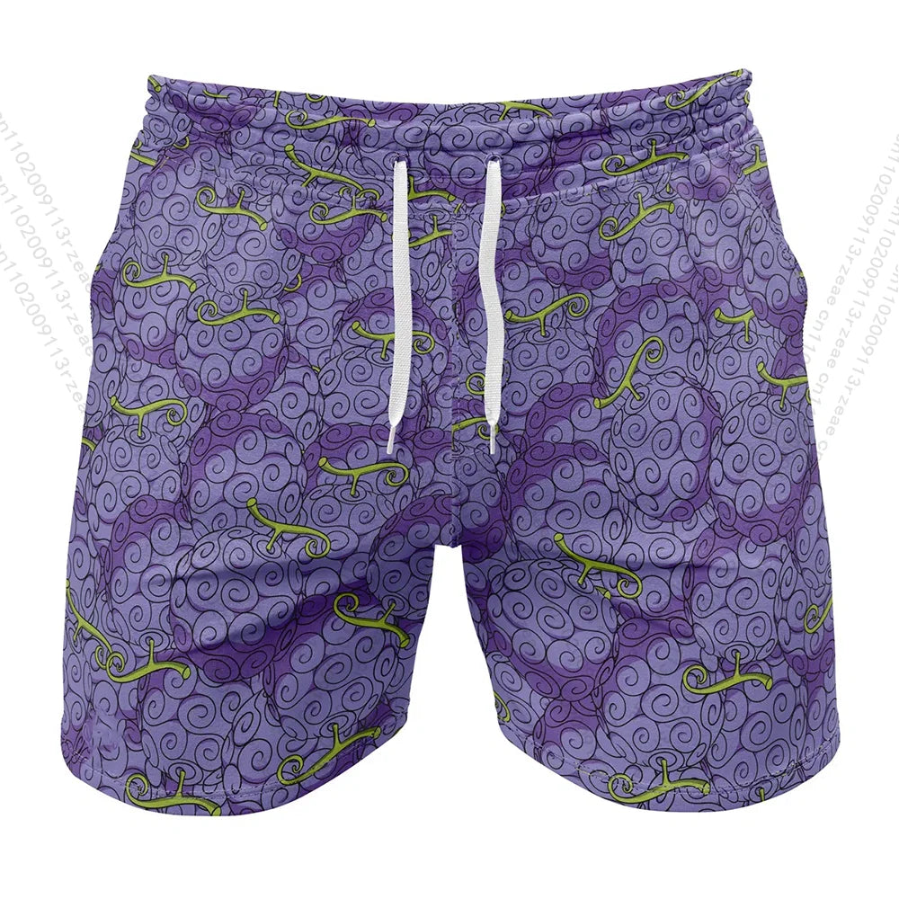One Piece Swim Shorts - Devil Fruit Print (Purple)