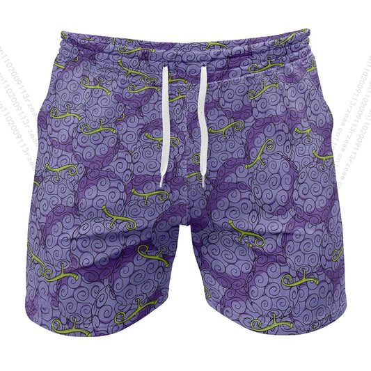 One Piece-badkläder – badshorts med tryck av djävulsfrukter (lila)