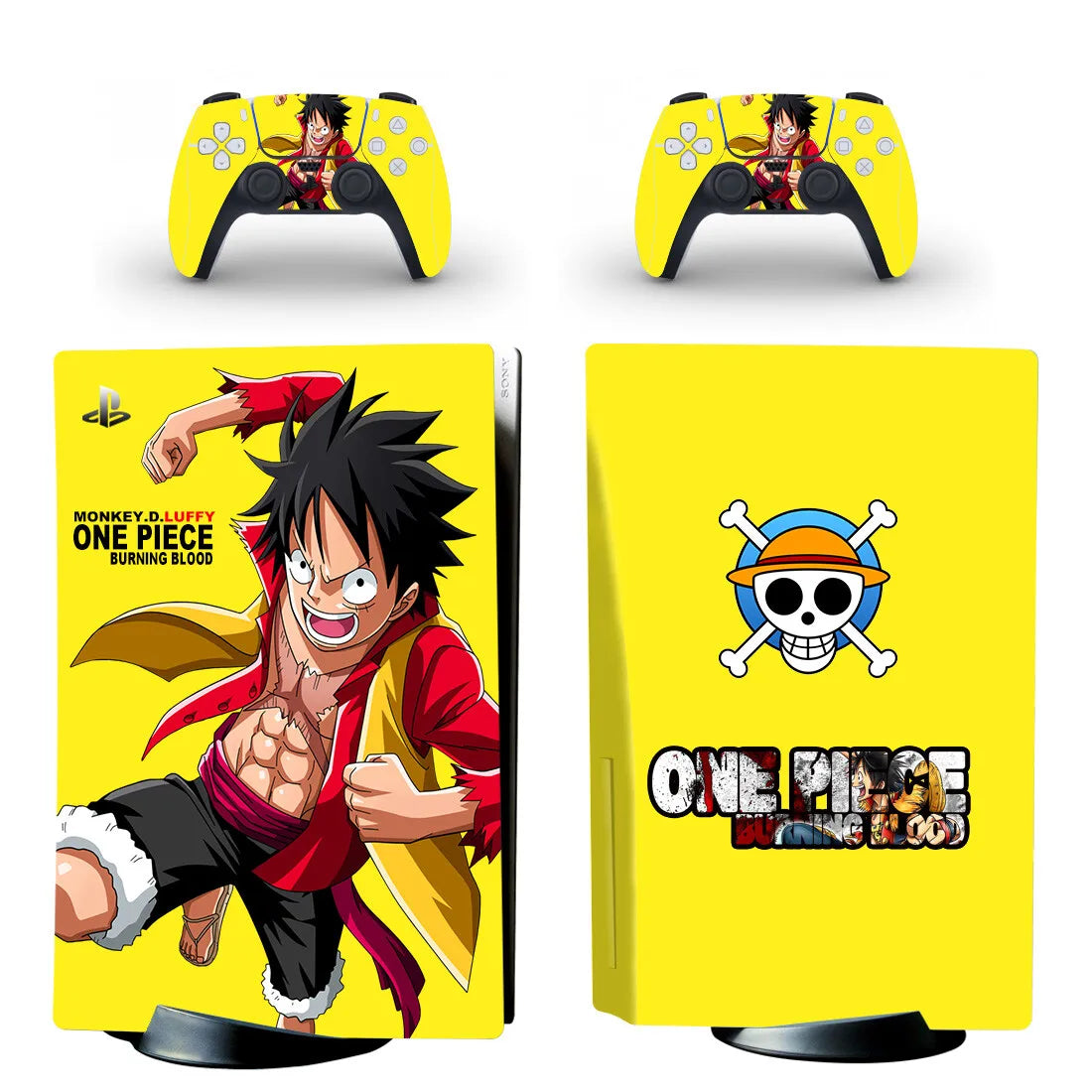 One Piece PS5 Stickers - Monkey D. Luffy & Yellow Jolly Roger Logo