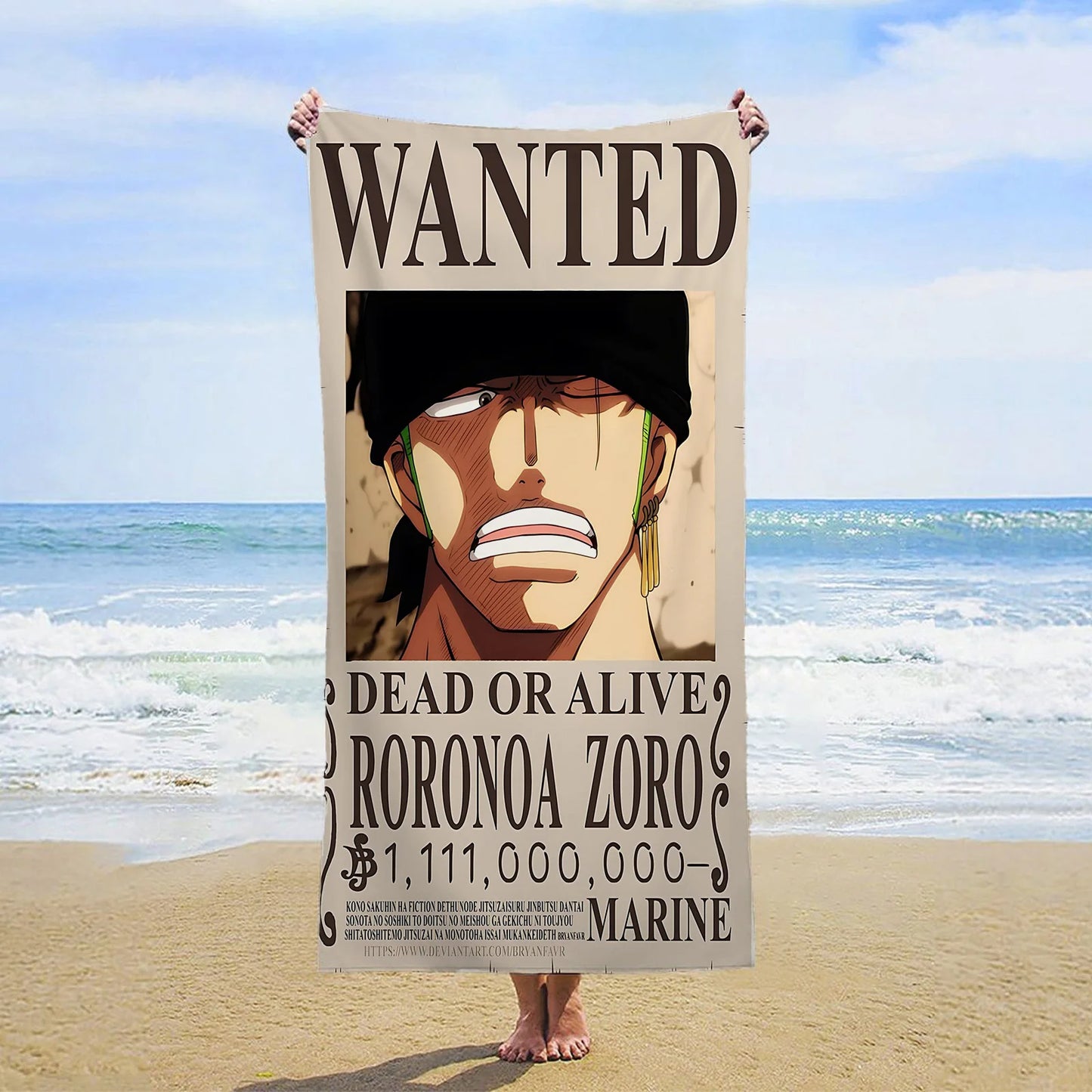 One Piece Beach Towel - Wanted Roronoa Zoro (Portrait)