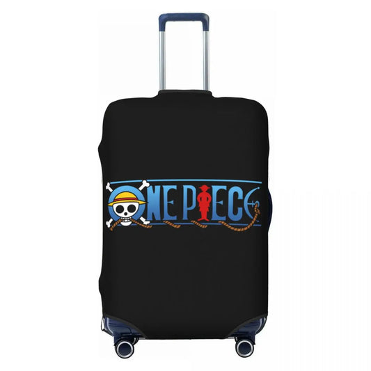 One Piece Suitcase Cover - Official Typographic Logo (Black Background)
