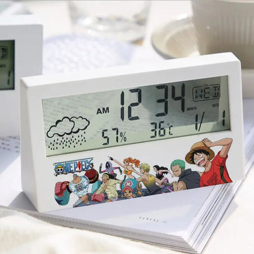One Piece Digital Alarm Clock - Jolly Roger Logo & Crew (White)