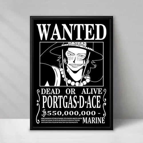 One Piece Wanted-affisch – Portgas D. Ace (Svartvitt)