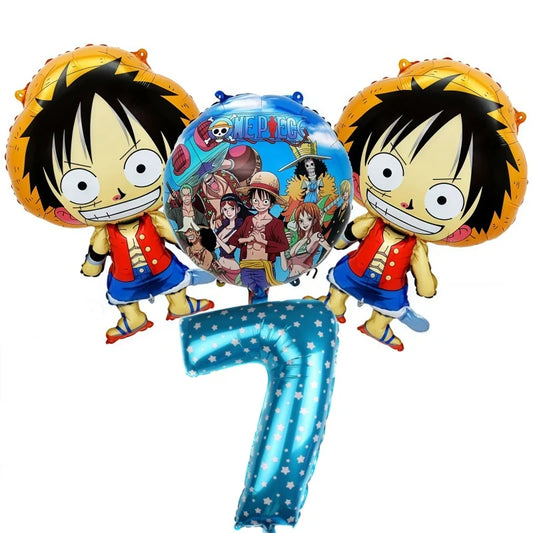 Zestaw balonów One Piece – dekoracja na 7. urodziny (Luffy i niebieska cyfra)