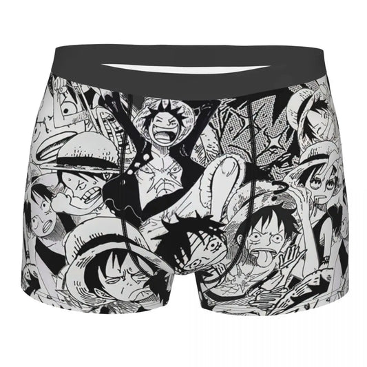 Boxerkalsonger One Piece – Manga-actionkollage i svart och vitt