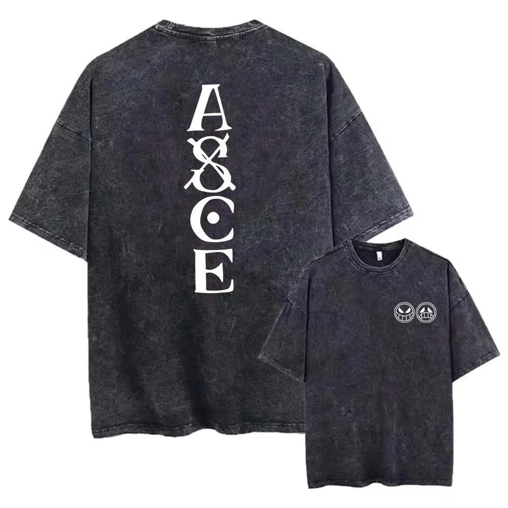 One Piece Vintage T-Shirt Portgas D. Ace - Front & Back Portrait (Faded)