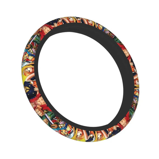 One Piece Steering Wheel Cover – Colorful Character Collage