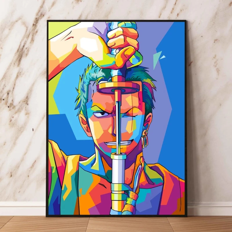 One Piece Pop Art Canvas - Roronoa Zoro (Colorful Portrait)
