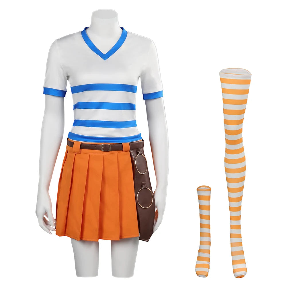 One Piece Cosplay Costume - Nami Outfit (School Set with Skirt)