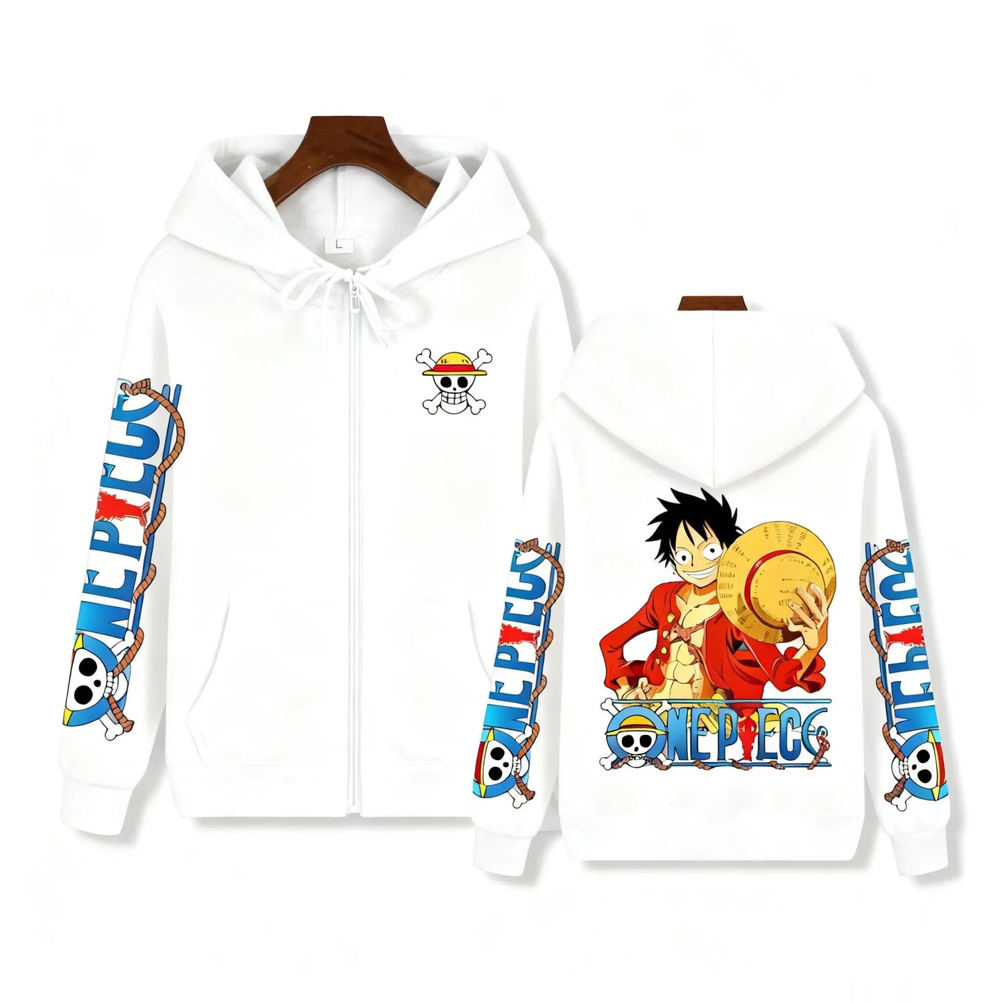 One Piece Hoodie - Monkey D. Luffy Full-Print Design (White)