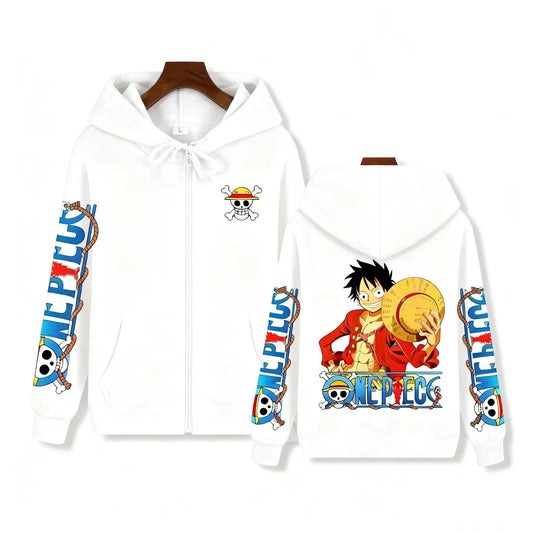 One Piece Hoodie - Monkey D. Luffy Full-Print Design (White)