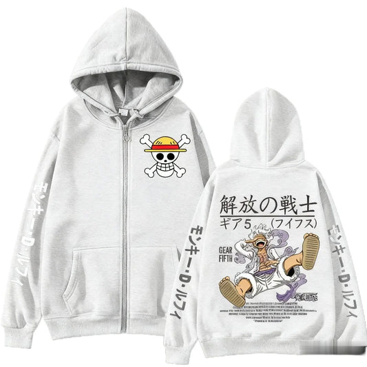 One Piece Zip-Up Hoodie - Gear 5 Nika & Symbols (White)