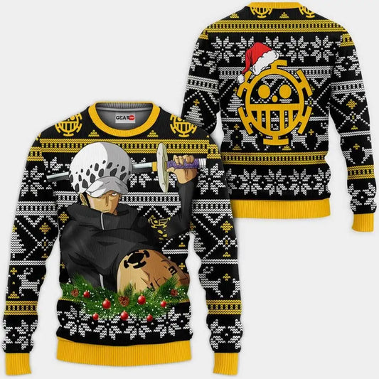 One Piece Sweater - Trafalgar Law & Jolly Roger Design (Black)