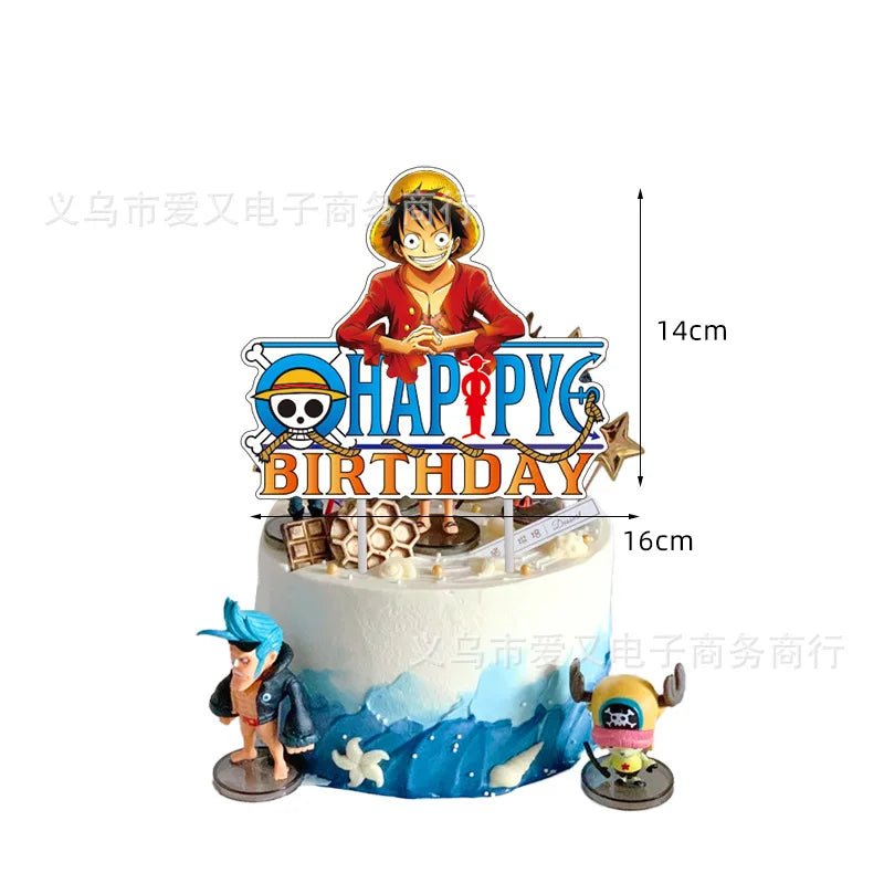 One Piece Cake Topper - "Happy Birthday" Luffy Cake Decoration