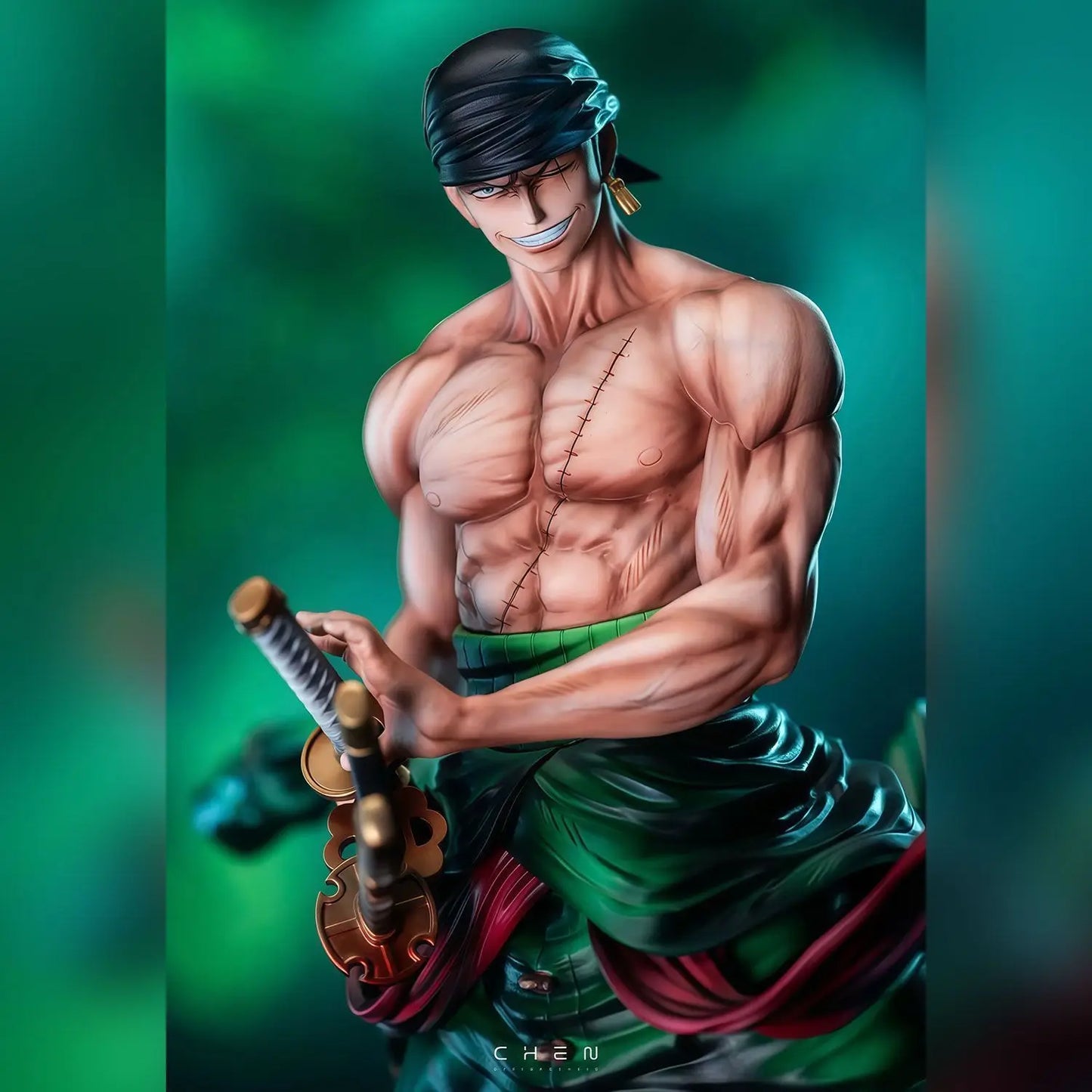 Premium One Piece Statue - Roronoa Zoro Wano Style (LED/Aura Effects)