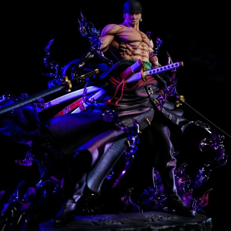 One Piece-figur – Roronoa Zoro med tre svärd (blå flammeffekter)