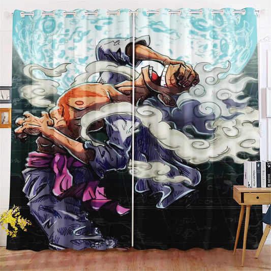 One Piece-gardin – Luffy Gear 5 i strid (molneffekter)
