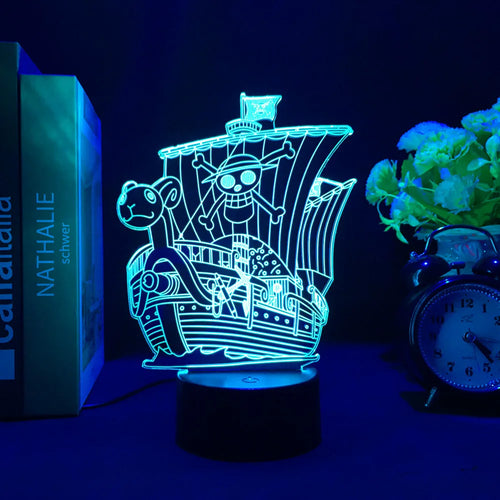 Lampka nocna LED One Piece – model statku Going Merry (niebieska)