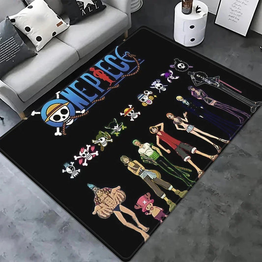One Piece-matta – svart ”Jolly Roger”-design med chibikaraktärer