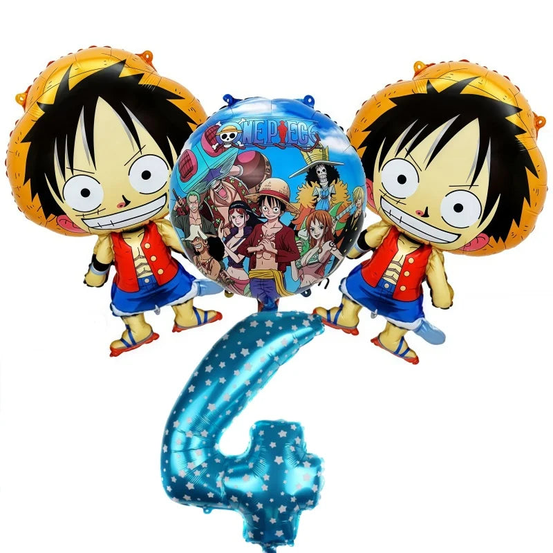 One Piece Balloon Kit - 4th Birthday Decoration (Luffy & Blue Number)