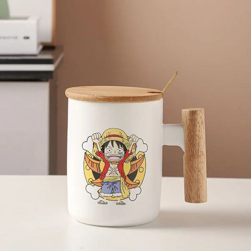 One Piece Mug - Smiling Chibi Luffy with Wooden Lid