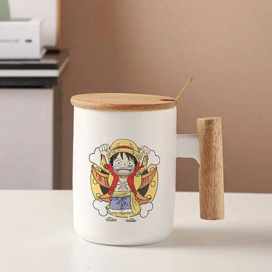 One Piece Mug - Smiling Chibi Luffy with Wooden Lid