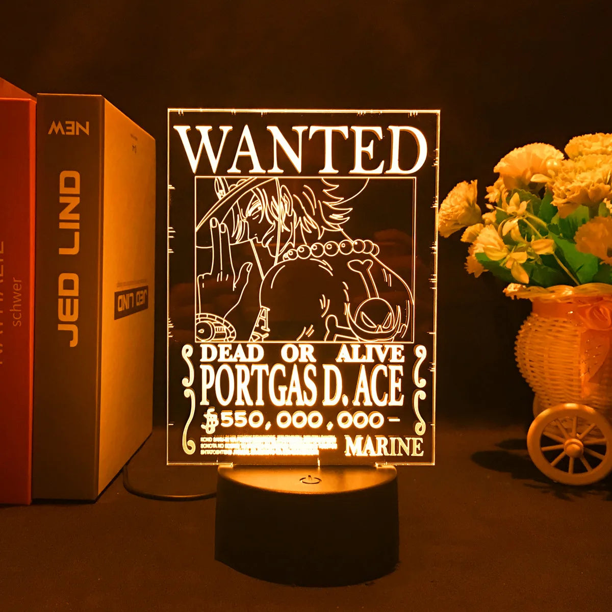 One Piece LED Lamp - Portgas D. Ace Wanted Poster (Yellow)