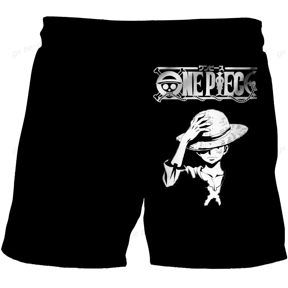 Szorty kąpielowe One Piece – sylwetka Luffy’ego Gear 5 (czarny wzór)