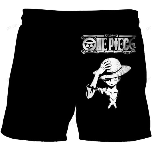 Szorty kąpielowe One Piece – sylwetka Luffy’ego Gear 5 (czarny wzór)
