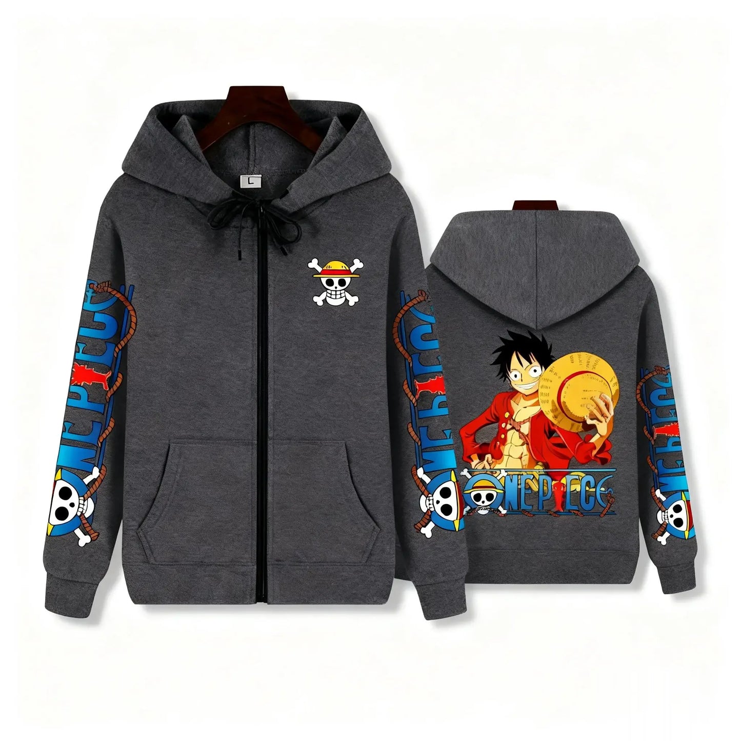 Svart One Piece-huvtröja – Monkey D. Luffys hatt