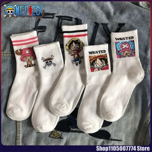 One Piece-paket med 5 par strumpor – motiv med Mugiwara-besättningen