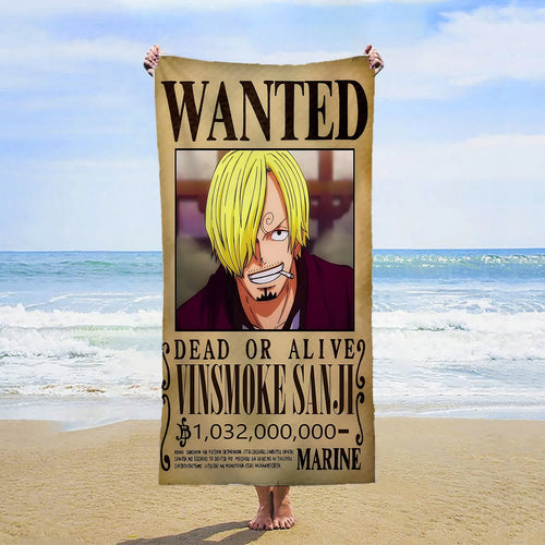 One Piece Beach Towel - Wanted Vinsmoke Sanji (Only Alive)